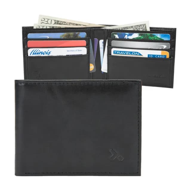 【Travelon】RFID真皮雙鈔票層短夾 黑  / 中夾錢包 短夾錢包 皮包 零錢包 男包