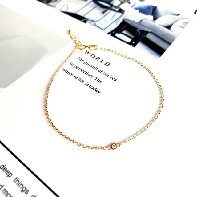 【Eli JEWELRY】義大利進口14K黃金 經典小鑽石粉紅色14K玫瑰金黃金細手鍊(附金飾保證卡 精美禮物包裝)