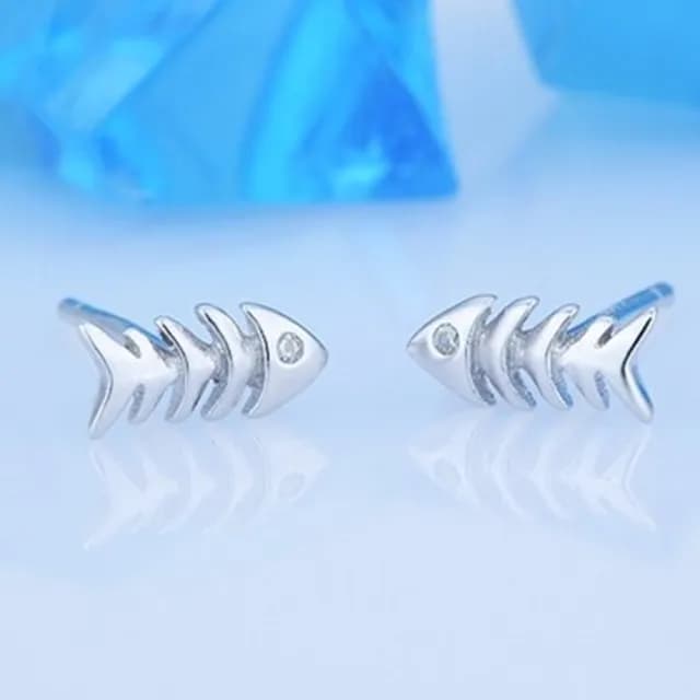 【米蘭精品】現貨+預購 925純銀耳環鑲鑽耳飾(可愛魚骨頭造型情人節生日聖誕節交換禮物女飾品73dy126)