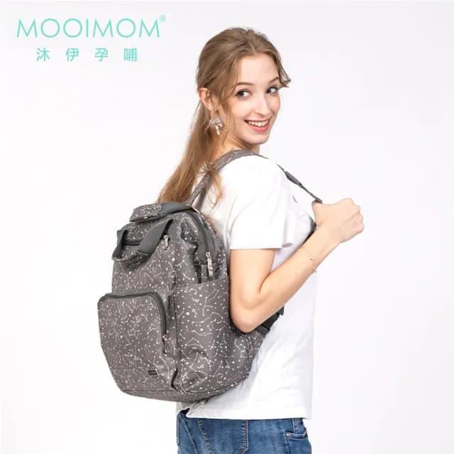 【MOOIMOM 沐伊孕哺】情人節禮物 幾何星空媽媽包(防水包 實用大容量/實用大容量/女包/後背包/防潑水/手提包