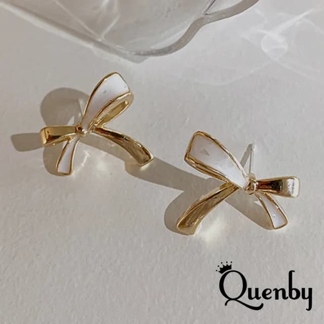 【Quenby】韓國同步微法式風金屬蝴蝶結耳環/耳針(耳針/飾品/配件) - momo購物網 - 好評推薦 -
