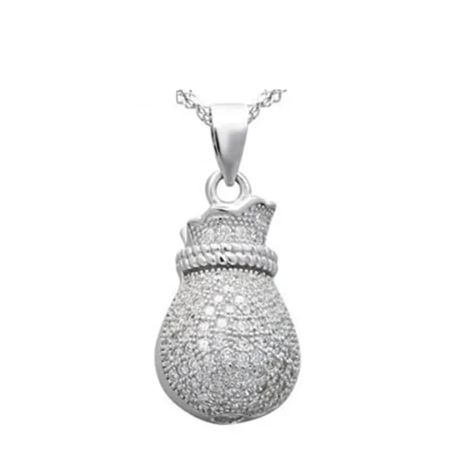【米蘭精品】現貨+預購 925純銀項鍊鑲鑽吊墜(個性錢袋風格獨特情人節生日聖誕節交換禮物女飾品73df79)