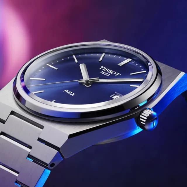 【TISSOT 天梭 官方授權】PRX 系列 70年代復刻石英錶-銀x藍/40mm 禮物 送禮 推薦(T1374101104100)