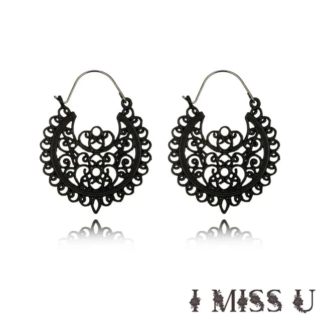 【I MISS U】波西米亞民族風螺旋花籃縷空雕花復古耳環(3色任選)