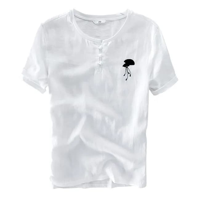 【米蘭精品】現貨+預購 亞麻T恤棉麻短袖上衣(棉麻中國風扇子刺繡男裝父親節禮物2色73xf23)