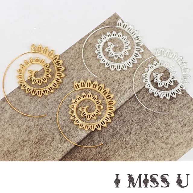 【I MISS U】復古民族風螺旋葉片造型耳環(2色任選)