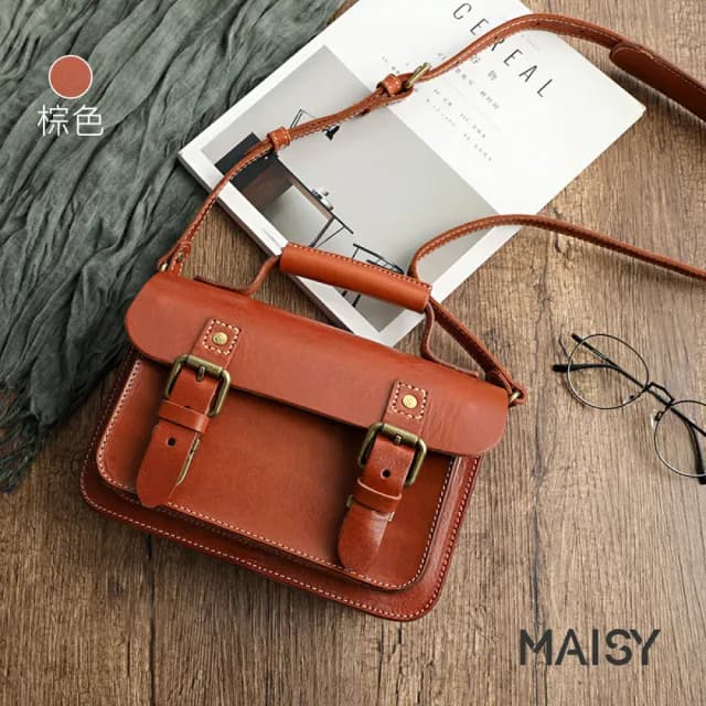 【MAISY】情人節禮物 復古手工植揉皮手提劍橋包(現+預  棕色 / 綠色 / 紅色 / 咖啡色 / 黑色)
