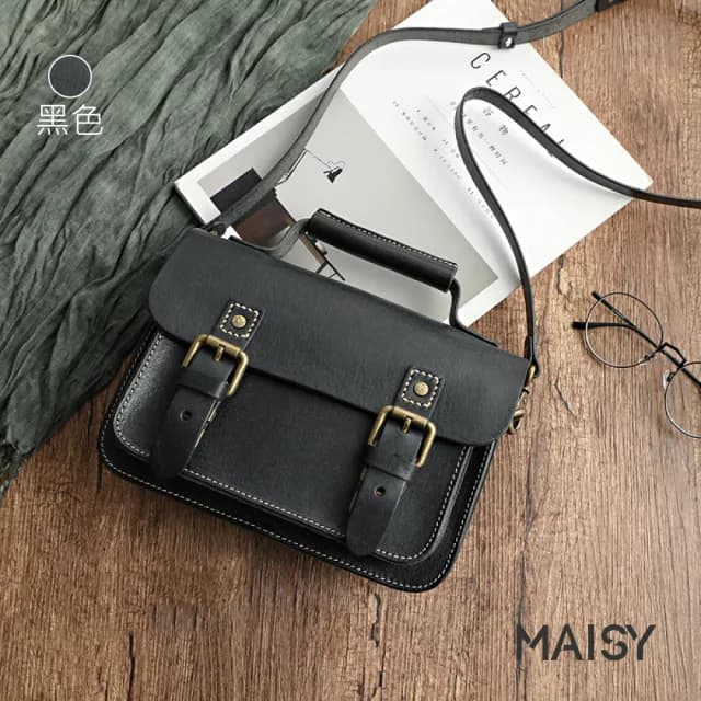【MAISY】情人節禮物 復古手工植揉皮手提劍橋包(現+預  棕色 / 綠色 / 紅色 / 咖啡色 / 黑色)