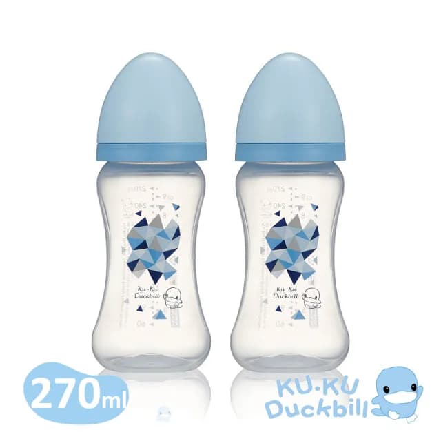 【KU.KU. 酷咕鴨】幾何視界PP寬口奶瓶270ml二入組(藍/粉)