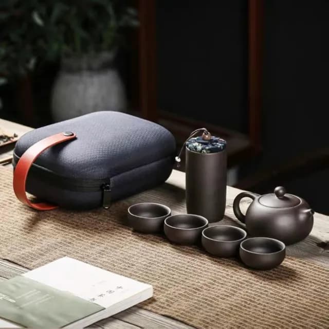 【八方開運】茶具旅行組快客杯紫砂茶壺(茶具便攜包一壺四杯紫砂功夫旅遊茶壺套裝)