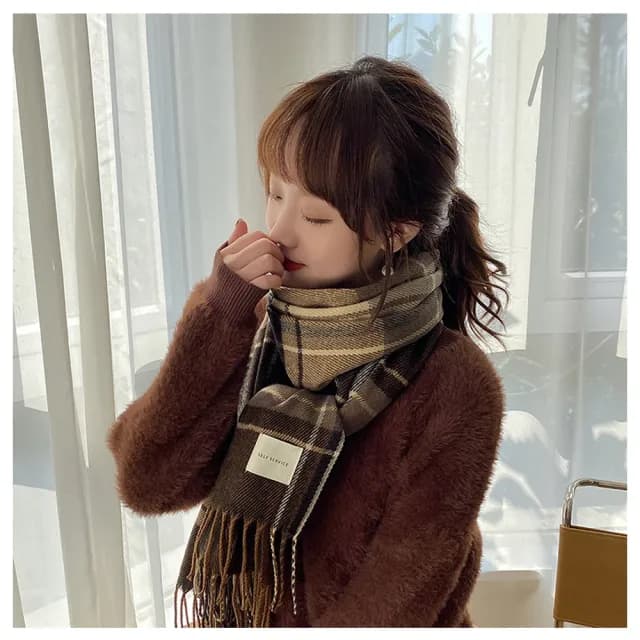 【HaNA 梨花】韓國明洞情侶款格紋系列．經典格子流蘇大圍巾(圍脖 圍巾 披肩)