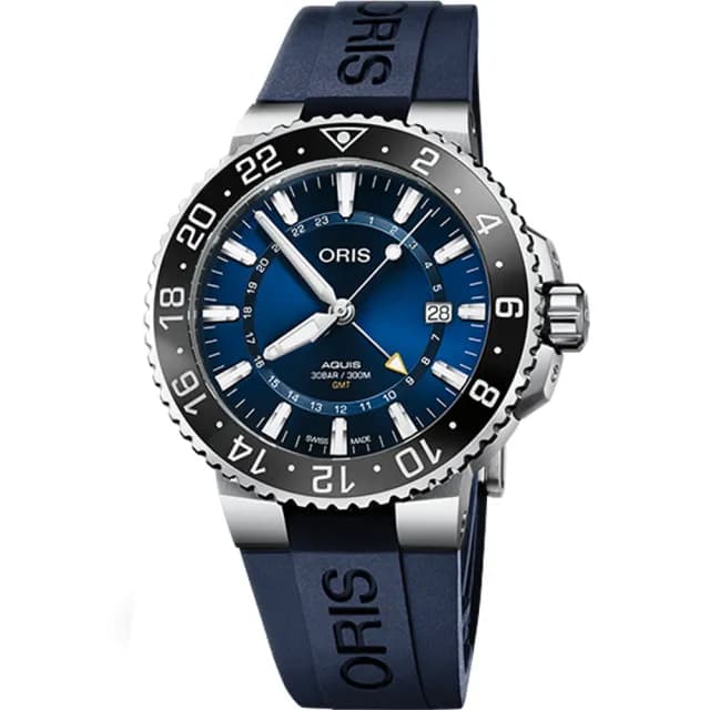 【ORIS 豪利時】Aquis GMT雙時區陶瓷圈潛水機械錶(0179877544135-0742465EB)