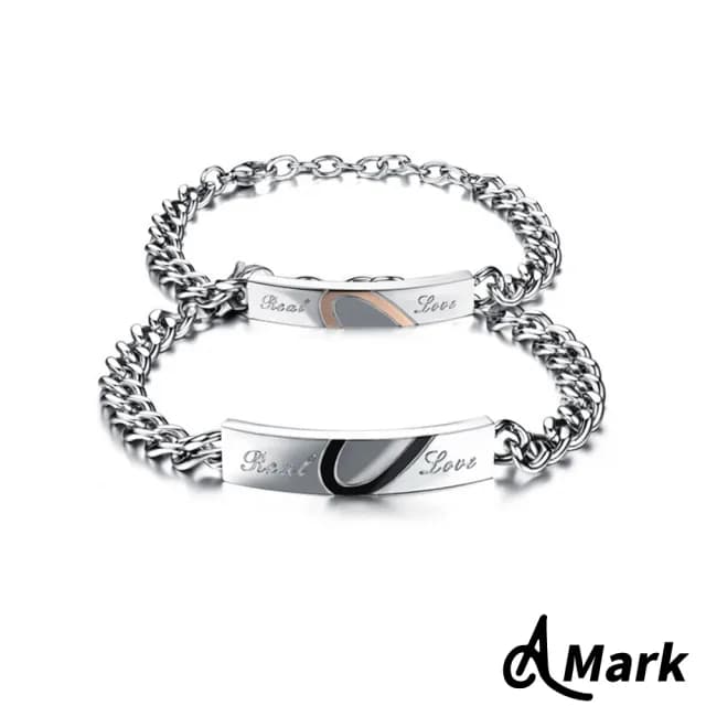 【A MARK】訂情禮物 情人節禮物 情侶手鍊 水鑽手鍊/真愛永恒心型美鑽316L鈦鋼手鍊(2色任選)