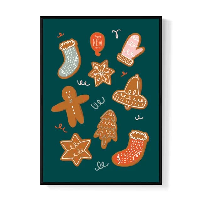 【菠蘿選畫所】聖誕賀卡－薑餅人-50x70cm(冬天/臥房掛畫/交換禮物/複製畫/民宿/北歐/空間/聖誕節掛畫)