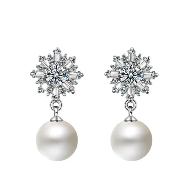 【HERA 赫拉】閃亮雪花珍珠鑽石S925銀針耳飾 H111021608(基本款必備)