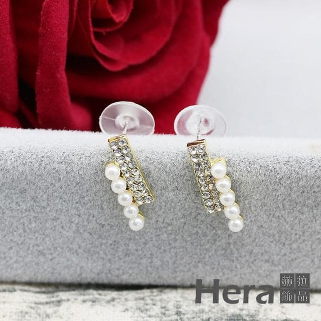 【HERA 赫拉】名媛氣質一字珍珠鑲鑽耳飾 H111021604(情人節禮物 生日禮物)