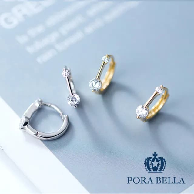 【Porabella】925純銀氣質人工雙鑽耳環 earrings