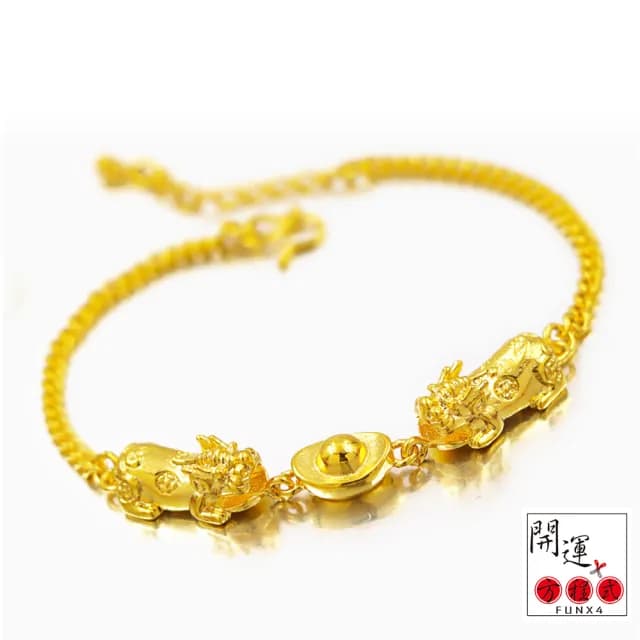 【開運方程式】3D硬金黃金貔貅手鍊加贈黃金項鍊(雙倍招財 開運手鍊)