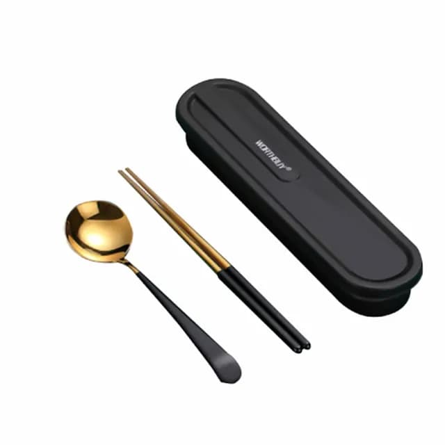 【瑞典廚房】304不鏽鋼 便攜餐具套裝 筷子 湯匙 餐盒(四色組-21.5cm)