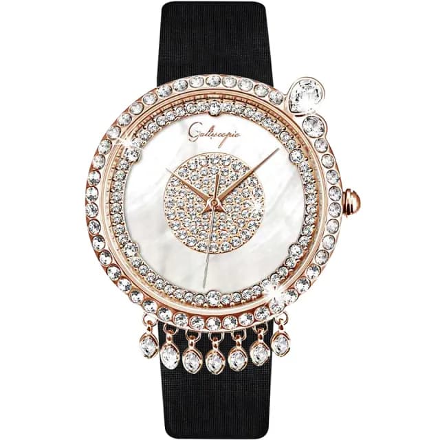 【Galtiscopio 迦堤】夢傾城系列 白金黑 流蘇水晶錶-39mm 禮物 送禮 推薦(BFRGBMMS001JBLS)