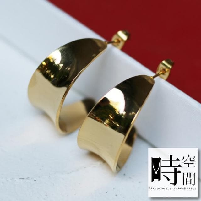 【時空間】時尚金屬質感弧型凹面造型18Kgp耳環特降 送禮 禮物)