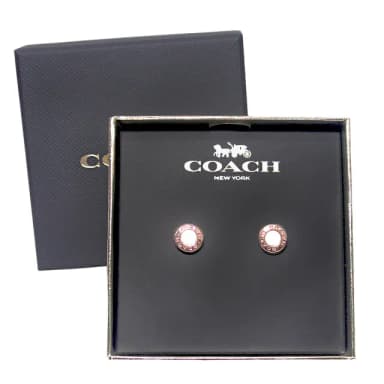 【COACH】玫瑰金圓形x白貝石耳環禮盒組