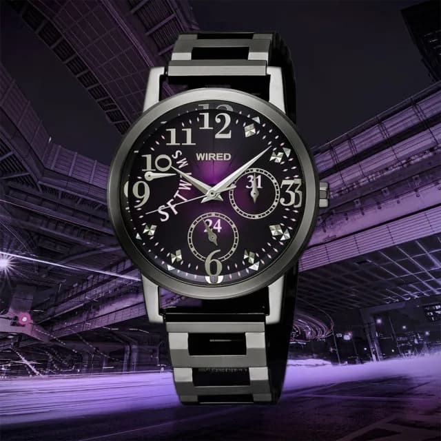 【WIRED】f系列 東京夜色日曆女錶-漸層紫/34mm 送禮 禮物 推薦(5Y66-X005T  AN7023X)