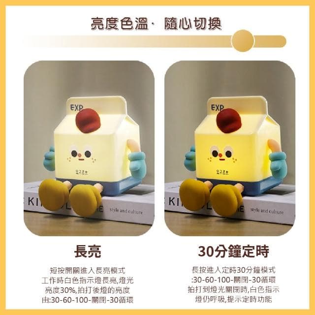 【創意卡通】USB可愛牛奶盒造型小夜燈(LED 可定時 拍拍燈 氣氛燈 床頭 裝飾 擺飾 生日 交換禮物)