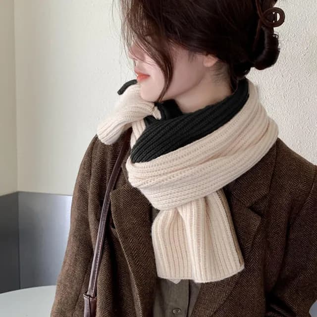 【QIDINA】韓版慵懶風圍巾百搭針織保暖拼色圍脖-A(短圍巾女 披肩圍巾 針織圍巾 脖圍)
