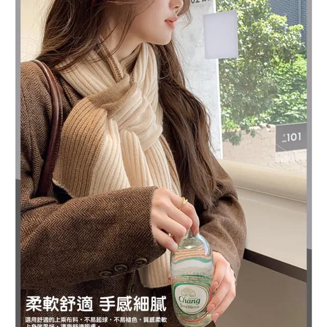 【QIDINA】韓版慵懶風圍巾百搭針織保暖拼色小圍脖-A(短圍巾女 披肩圍巾 針織圍巾 脖圍)