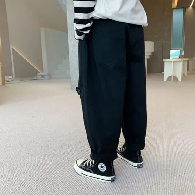 【橘魔法】（零碼出清）側扣造型鬆緊褲頭休閒褲(卡其褲 長褲 褲子 兒童 童裝 大童 中童 男童)