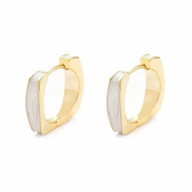 【Umi】925純銀針淡金色復古輕奢象牙米白色方形環繞環形耳環65296(日韓時尚潮流耳飾耳針耳墜耳釘)