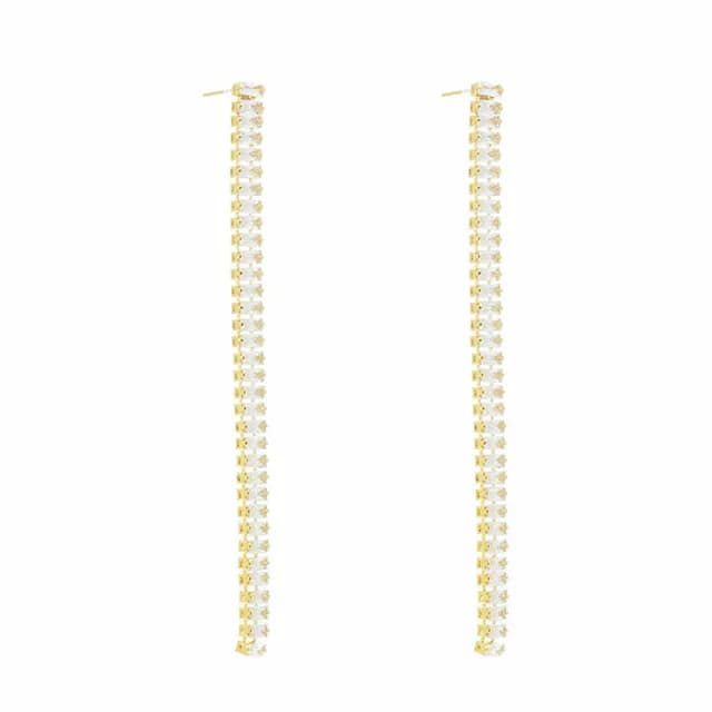 【Umi】925純銀針淡金色微鑲鋯石復古輕奢一字形吊墜垂墜垂鏈吊飾流蘇耳環(日韓時尚潮流耳飾耳針耳墜耳釘)