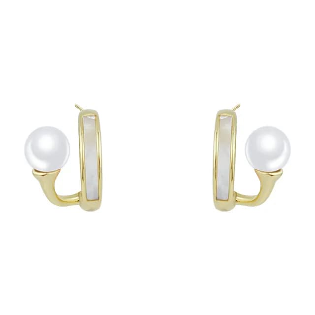 【Umi】925純銀針淡金色復古輕奢珍珠圓形環繞環形耳環(日韓時尚潮流耳飾耳針耳墜耳釘)