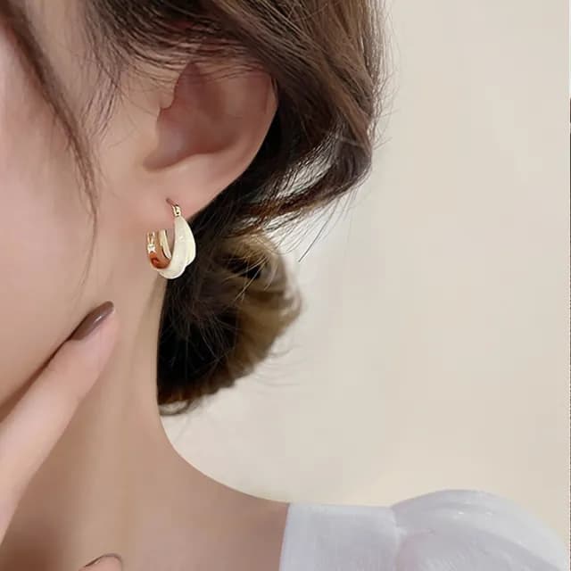 【Umi】925純銀針淡金色復古輕奢象牙米白色圓形環繞環形耳環64977(日韓時尚潮流耳飾耳針耳墜耳釘)