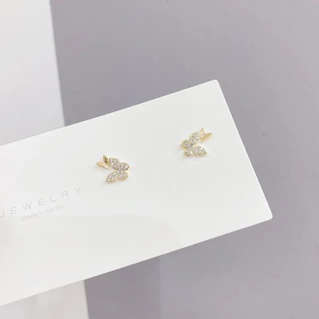 【Umi】一卡3對925純銀針微鑲鋯石蝴蝶造型耳環589(日韓時尚潮流耳飾耳針耳墜耳釘)