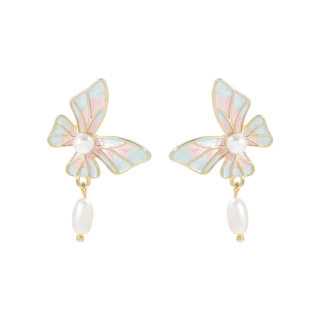 【Umi】925純銀針淡金色微鑲鋯石復古輕奢蝴蝶珍珠吊墜造型耳環65121(日韓時尚潮流耳飾耳針耳墜耳釘)