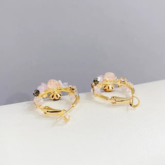 【Umi】925純銀針淡金色微鑲彩色鋯石復古輕奢圓形環繞環形耳環709(日韓時尚潮流耳飾耳針耳墜耳釘)