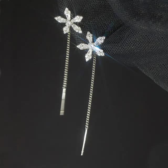 【AnnaSofia】925純銀針耳針耳環-雪晶長耳線 現貨 送禮(銀系)