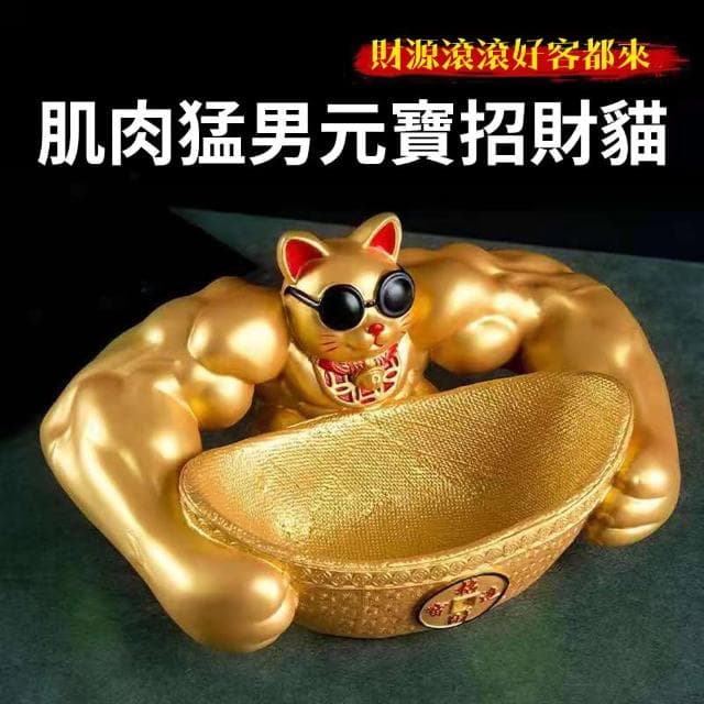 【肌肉招財貓】橫行霸道把財招 福進來 聚寶盆 元寶 搞笑 有趣(開店 開幕禮 交換禮物 擺飾 聚財 拉客)