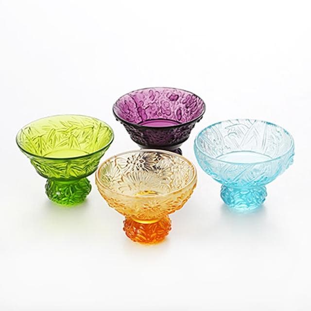 【琉璃工房LIVING】四季君子飲 梅蘭竹菊套裝琉璃4杯(酒器/酒杯/結婚禮物/喬遷禮物)