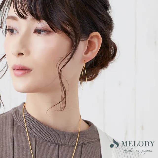 【日本MELODY ACCESSORY】日本製優雅浪漫幾何旋轉環繞長耳環 垂墜吊墜簡約線條穿式長形耳飾(銀色/淡金色)