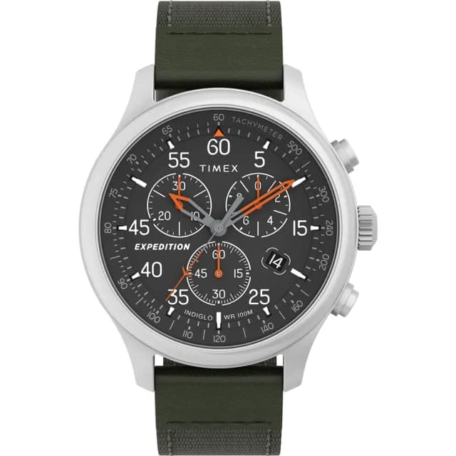 【TIMEX】天美時 遠征系列  43毫米三眼計時手錶 軍綠帆布帶 TXTW4B26700