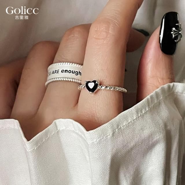 【Golicc】戒指 黑色 鋯石 愛心麻花(母親節 生日 情人節 造型戒 食指戒 尾戒 禮物)