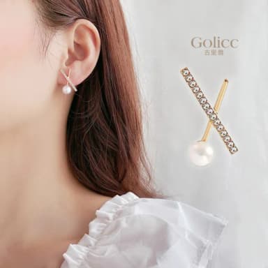 【Golicc】耳環 微鑲 交叉 珍珠(七夕 情人節 生日 飾品 耳飾 耳墜 禮物)