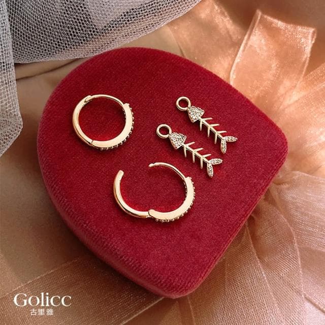 【Golicc】耳環 微鑲 小魚 時尚(母親節 生日 情人節 飾品 耳飾 耳墜 禮物)