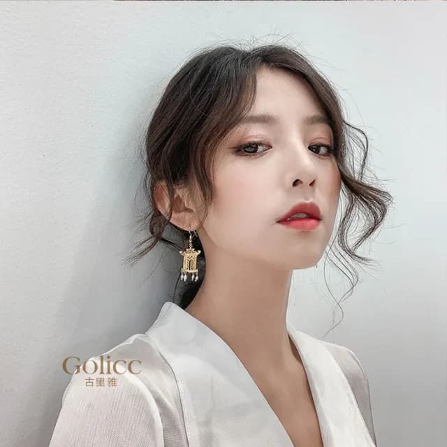 【Golicc】耳環 水墨台 耳飾(99購物限定 生日 飾品 耳飾 耳墜 禮物)