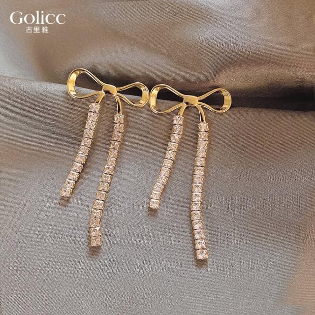 【Golicc】耳環 蝴蝶結 長款 流蘇(母親節 生日 情人節 飾品 耳釘 耳飾 耳墜 禮物)