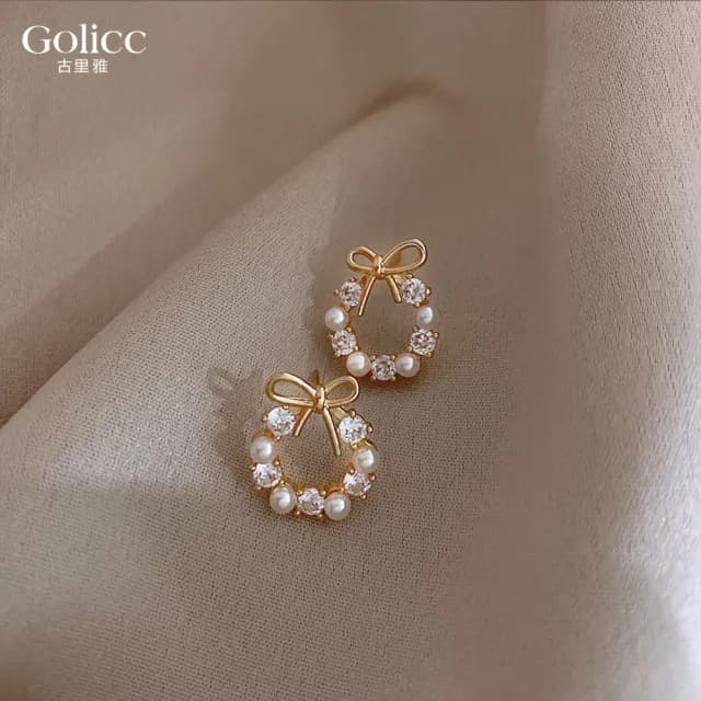 【Golicc】耳環 鑲鑽 蝴蝶(99購物限定 生日 飾品 耳釘 耳飾 耳墜 禮物)