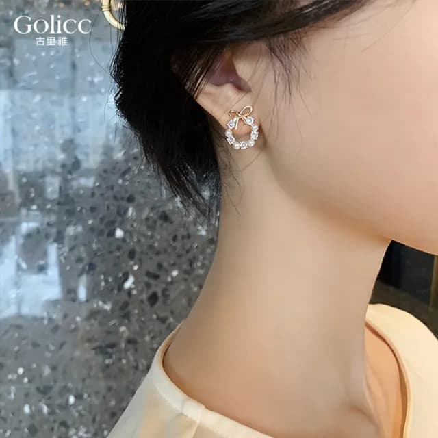 【Golicc】耳環 鑲鑽 蝴蝶(99購物限定 生日 飾品 耳釘 耳飾 耳墜 禮物)